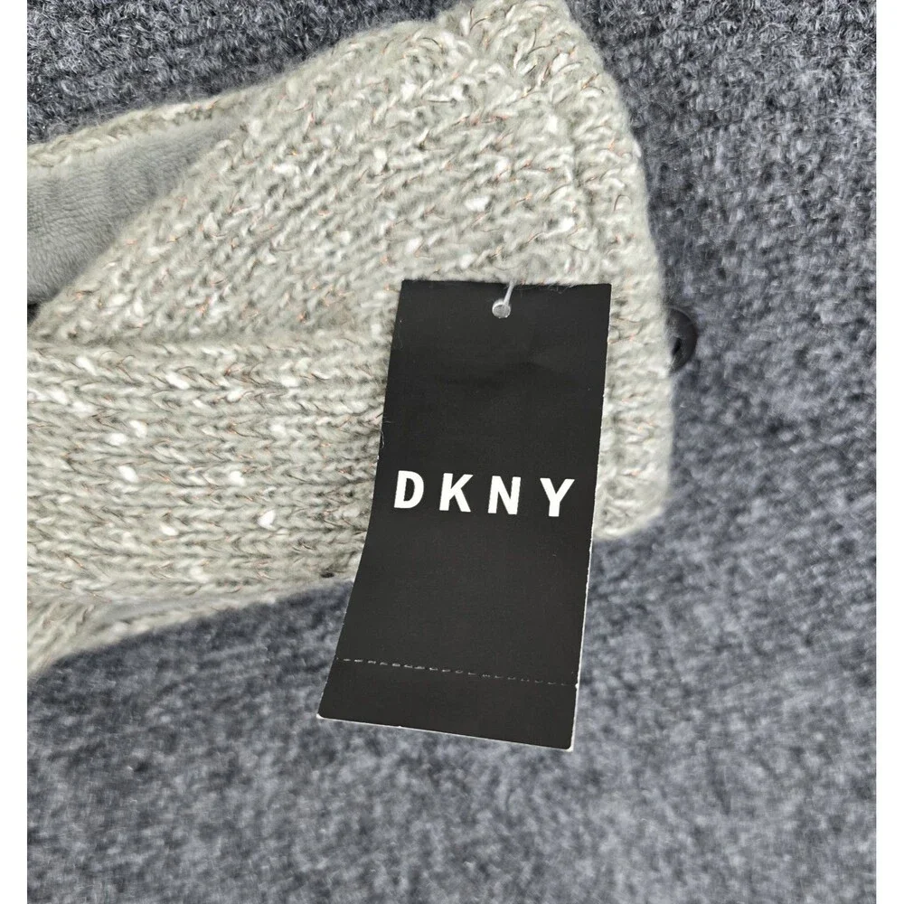 DKNY Fleece-Lined Headband Twist Metallic Knit Grey Ear Warmer for Winter